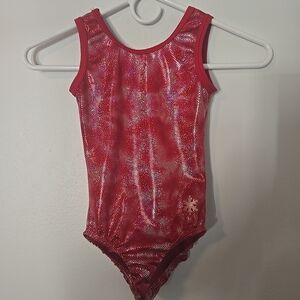 Snowflake Design Red Sparkly Leotard Gymnastics Dance Child Medium Christmas